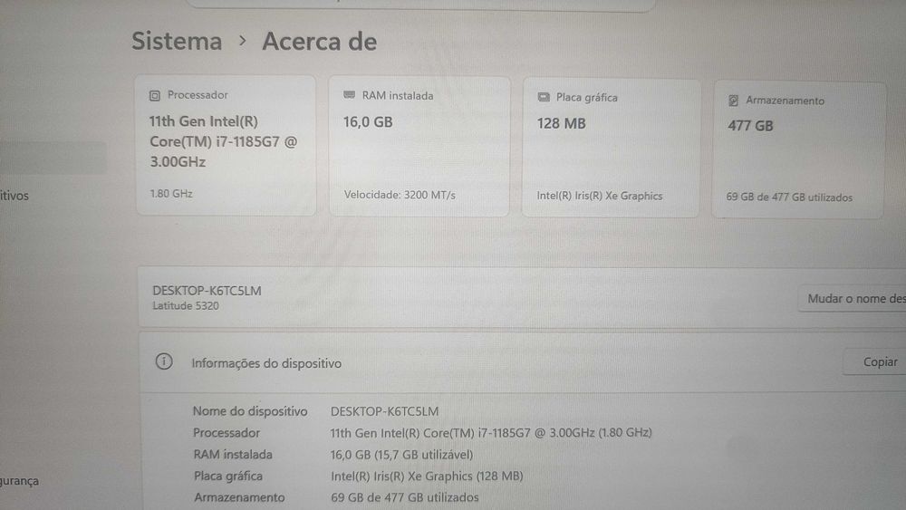 Portátil Dell Latitude 5320 i7 512Gb