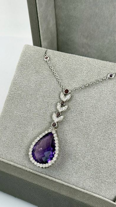 Кольє з аметистом та діамантами  Біле золото  750 проба - 24,50 грам