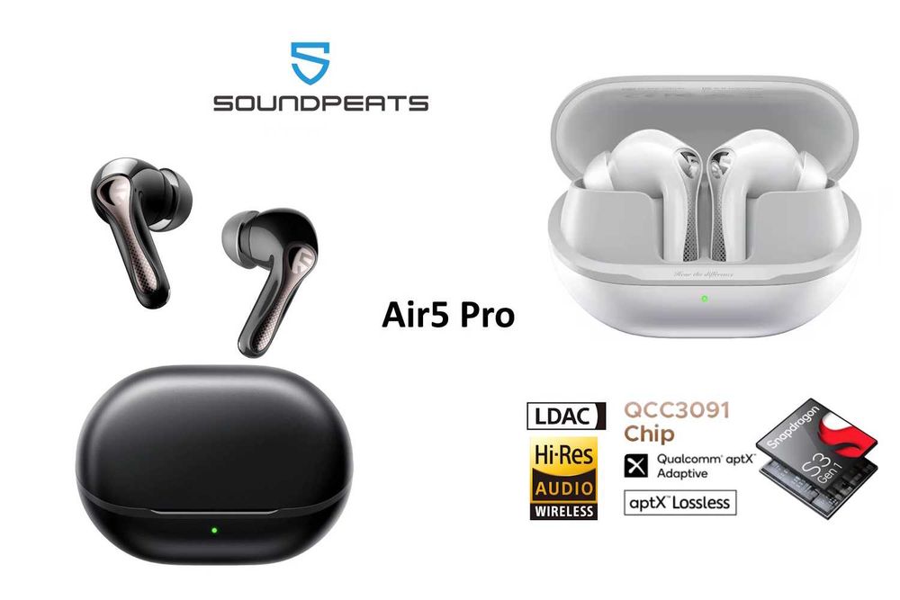 Навушники SoundPEATS Air5 Pro Qualcomm aptX Lossless LDAC Black/White
