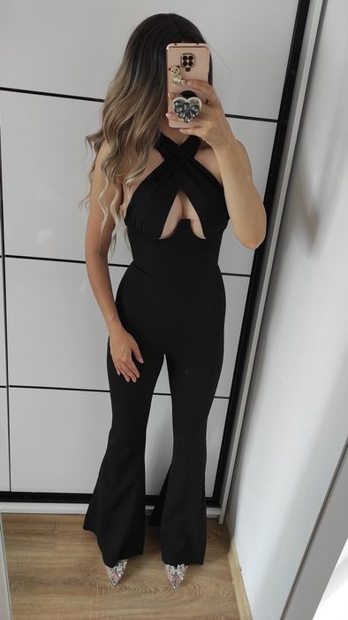 Kombinezon czarny z szerszymi nogawkami XS