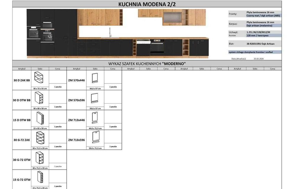 Meble kuchenne Kuchnia modułowa MODERNO Dąb ARTISAN / Czarny MAT !!
