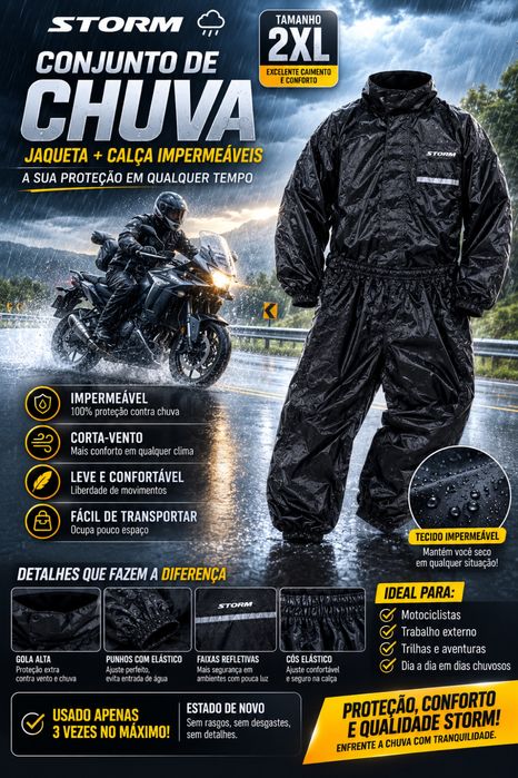 Conjunto Impermeável STORM Moto Chuva 2XL – Como Novo (Usado 3 Vezes)