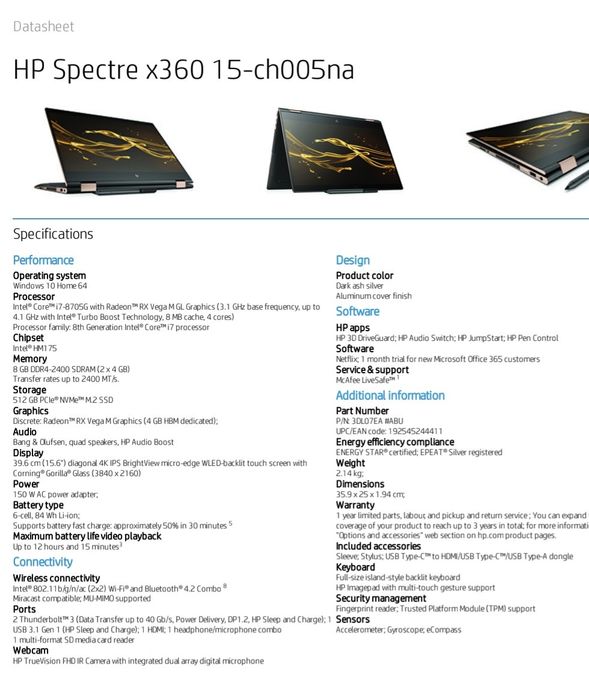 Laptop HP Spectre x360 15-ch005na ekran dotykowy