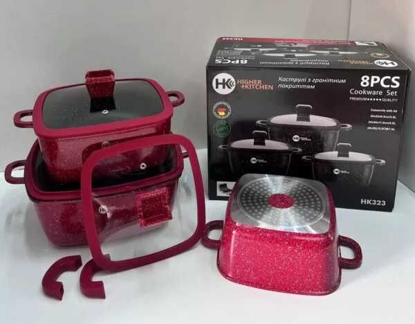 Набір каструль і сковорода ЧЕРВОНИЙ з гранітним антипригарним