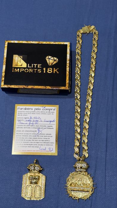 Corrente Banhada a Ouro 18k + 2 Pingentes