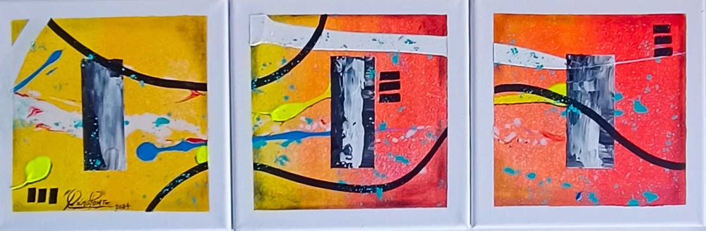 3 Quadros Decorativos Abstrato Contemporâneo