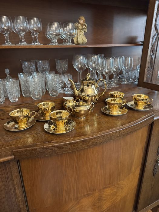 Zestaw porcelany ćmielów złocony komplet do herbty 6 osobowy