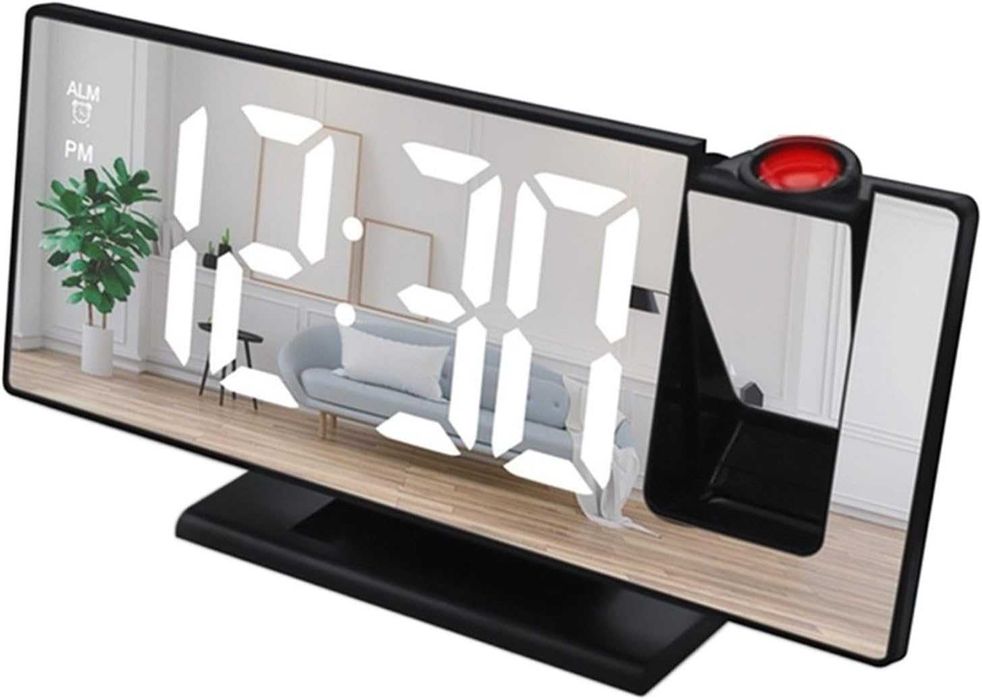 BUDZIK Zegar Cyfrowy Elektroniczny PROJEKTOR Czasu LED Lustro