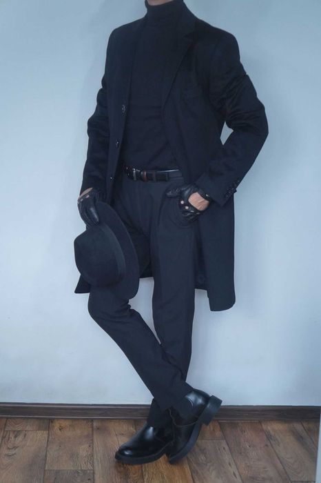 Elegancki płaszcz męski Gianni Ferrucci 48/M czarny 100% wełna Loro Piana