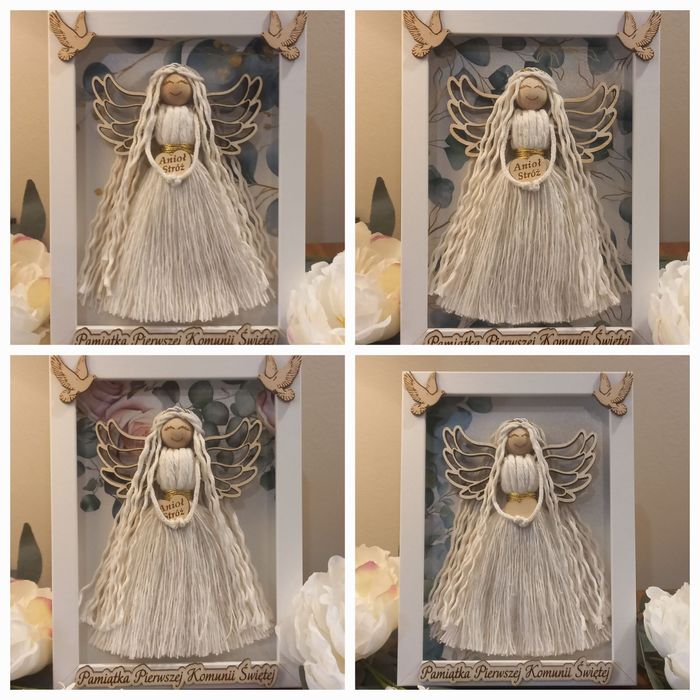 Pamiątka Pierwszej Komunii Świętej Anioł Stróż w ramce Rękodzieło