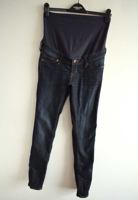 H&M mama skinny high rib 36 s ciemnogranatowe spodnie rurki jeansy