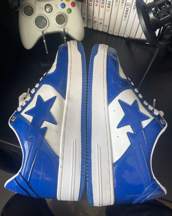 BAPE STA Patent Leather White Blue (2023) – Tamanho 43 / US 9.5