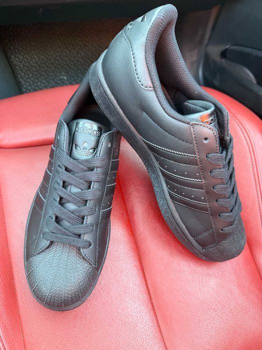 (БЕЗ ПЕРЕДОПЛАТИ) Adidas Superstar Classic All Black адідас суперстар повністю чорні шкіряні