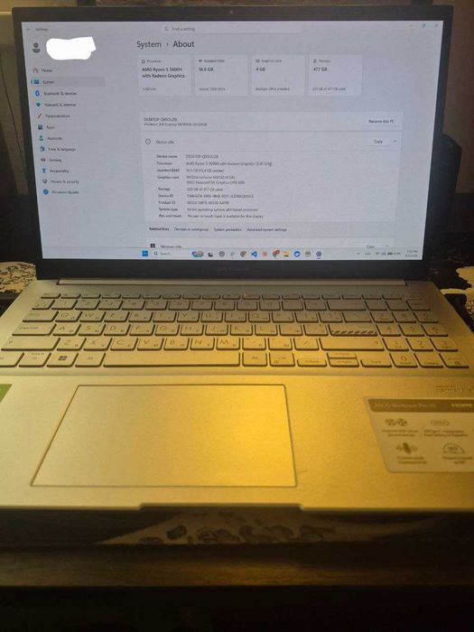 ASUS Vivobook M6500QB / Ryzen 5 5600H / 16GB RAM / SSD 512GB / GeForce MX550 4GB