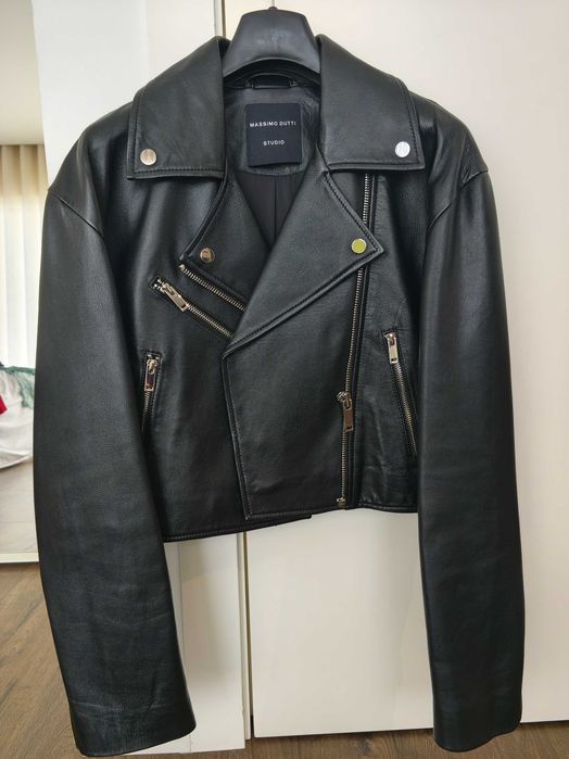 Blusão pele Massimo Dutti cropped