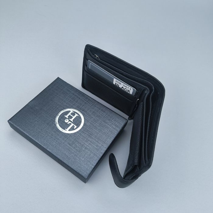 Гаманець чоловічий HT шкіряний чорний кожаный кошелек мужской черный