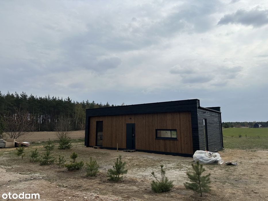 Nowoczesny dom 65m2 działka 1000m nad jeziorem przy lesie, kominek