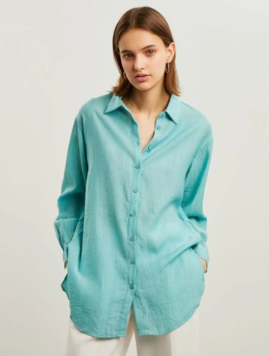 Льняная бирюзовая рубашка оверсайз батал M&Co лён 5XL-6XL