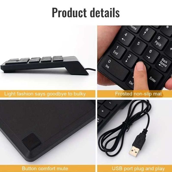 Teclado Numérico USB com Fio 18 Teclas – Numpad Digital Ultrafino para Notebook, Tablet e Escritório NOVO