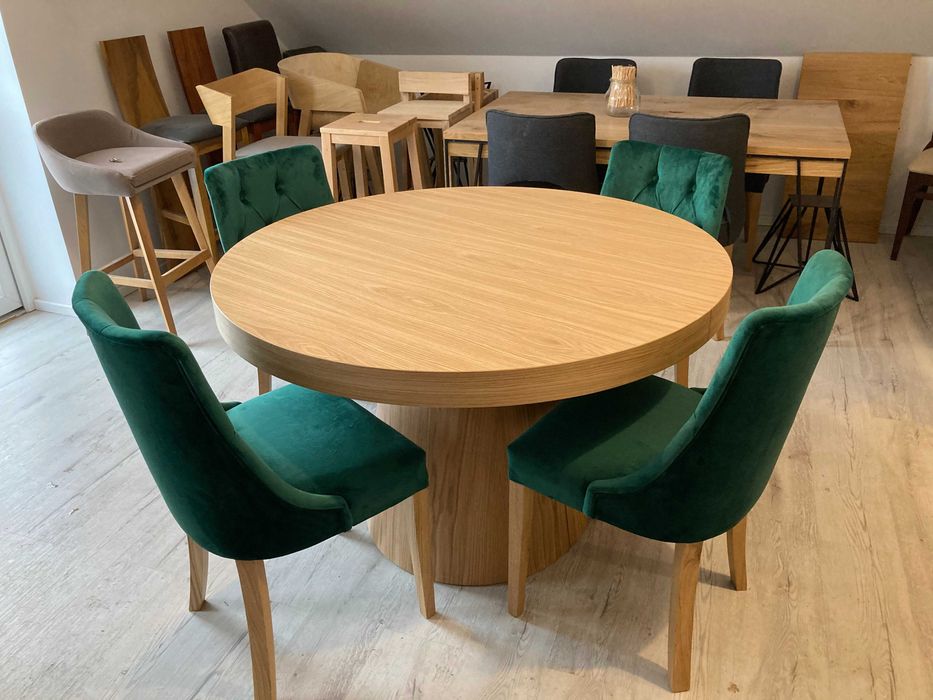 Stół okrągły rozkładany Fi 120+50 na jednej nodze.