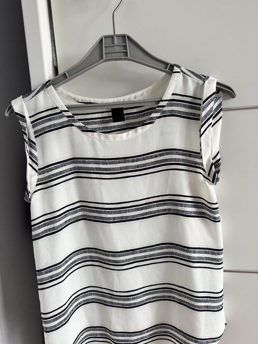 Bluzka Ann Taylor Petite biało-czarna paski elegancka lekka petite