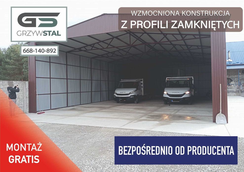Garaż Blaszany Wysoka Otwarta/Wiata  Hala Garaże Blaszane – GRZYWSTAL*