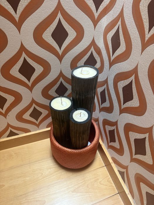 Velas madeira altas conjunto de 3