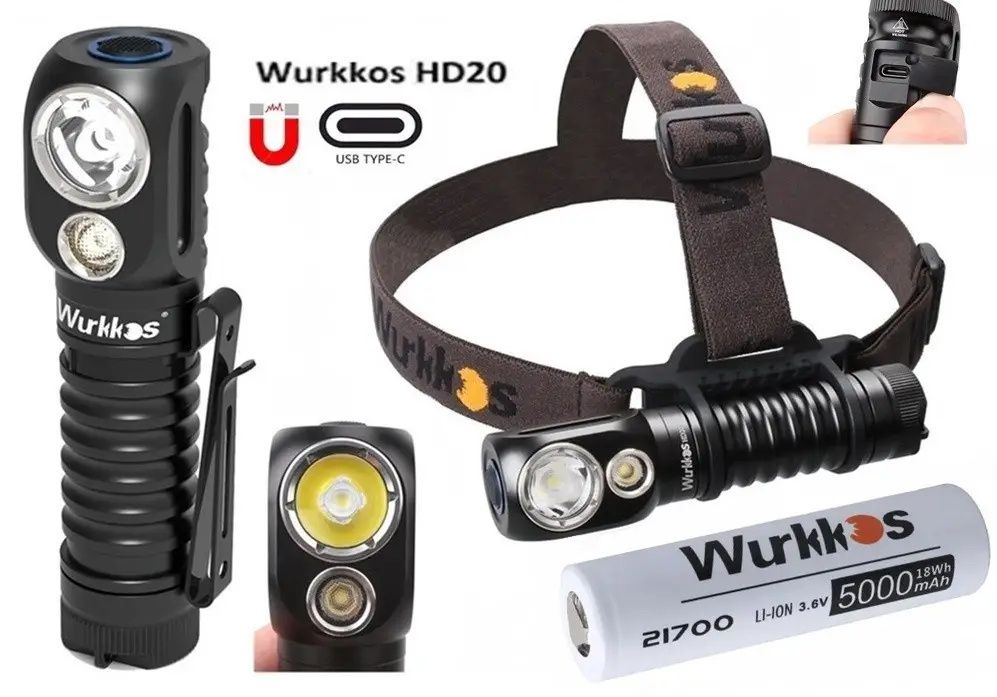 Фонарик Павербанк Wurkkos HD20 Ліхтарик Фонарь Ліхтар + акум 21700