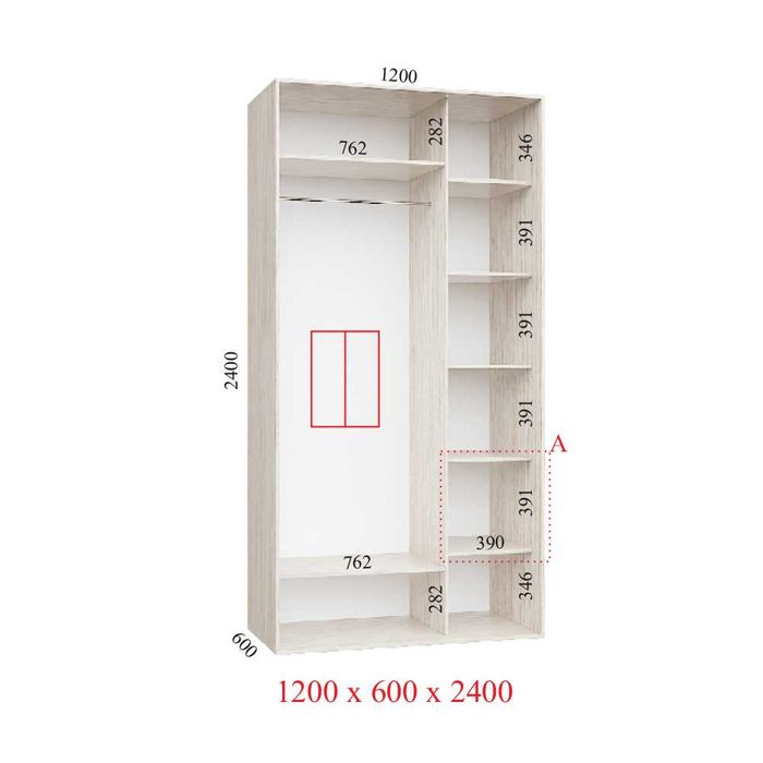 Шкаф купе 120х60х240h, Стандарт, 2 зеркала.