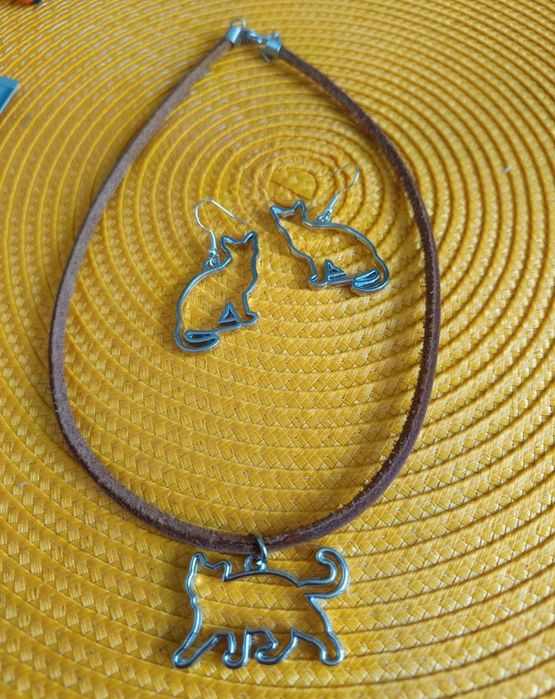 Komplet wisiorek i kolczyki - Koty