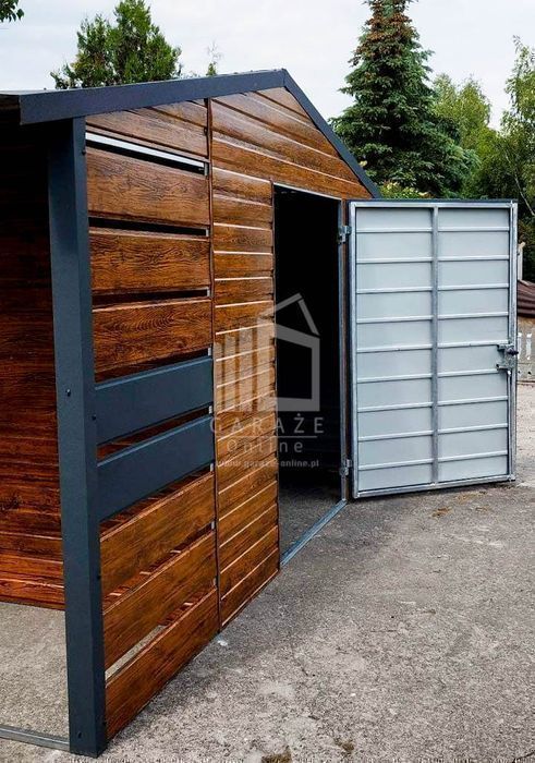 Schowek Domek Ogrodowy 3m x 3m + Wiata  Drzwi - Drewnopodobny ID213