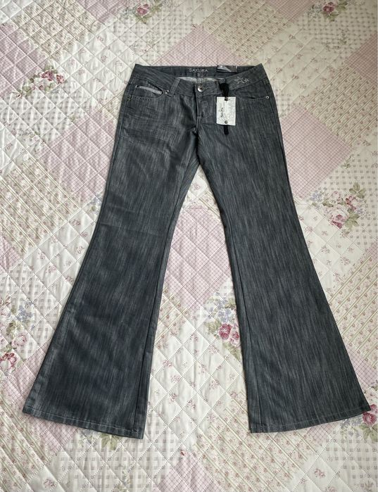 Szare szerokie jeansy dzwony M 38 sakura vintage 00s y2k nowe niski stan