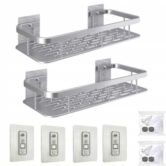 2 szt półka pod prysznic srebrna stalowa samoprzylepna ścienna