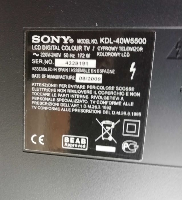Televisão Sony Bravia 40 polegadas - avariada