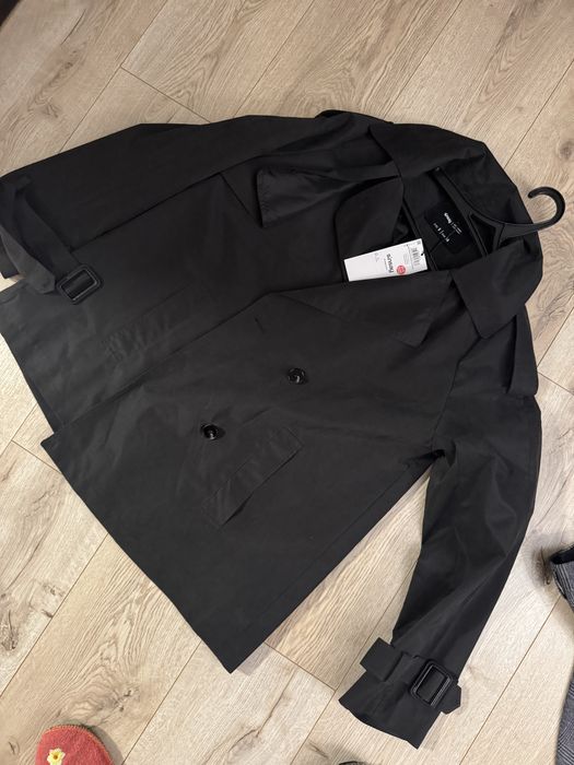 Чорний тренч короткий жіночий + ремінь