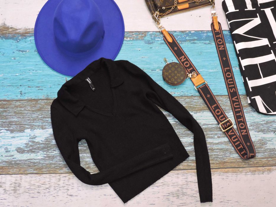 Cropp Krótki sweterkowy top kołnierzyk prążek xs