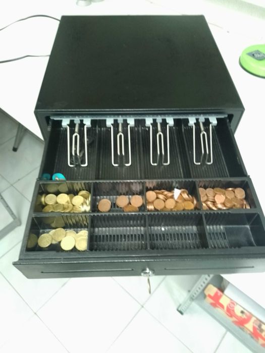 Caixa cofre para notas e moedas para maquina registadora, POS