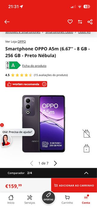 Vendo Telemovel Oppo A5m preto 256gb