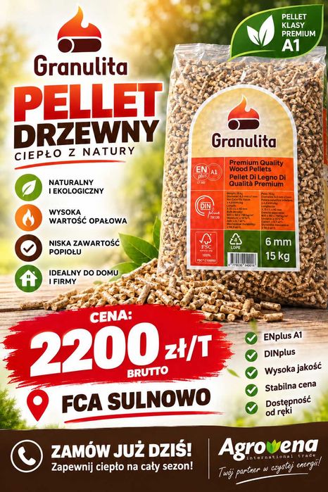 Pellet drzewny Granulita 6 mm a 15kg / 1 tona, klasa Premium, ENplus A1, DINplus