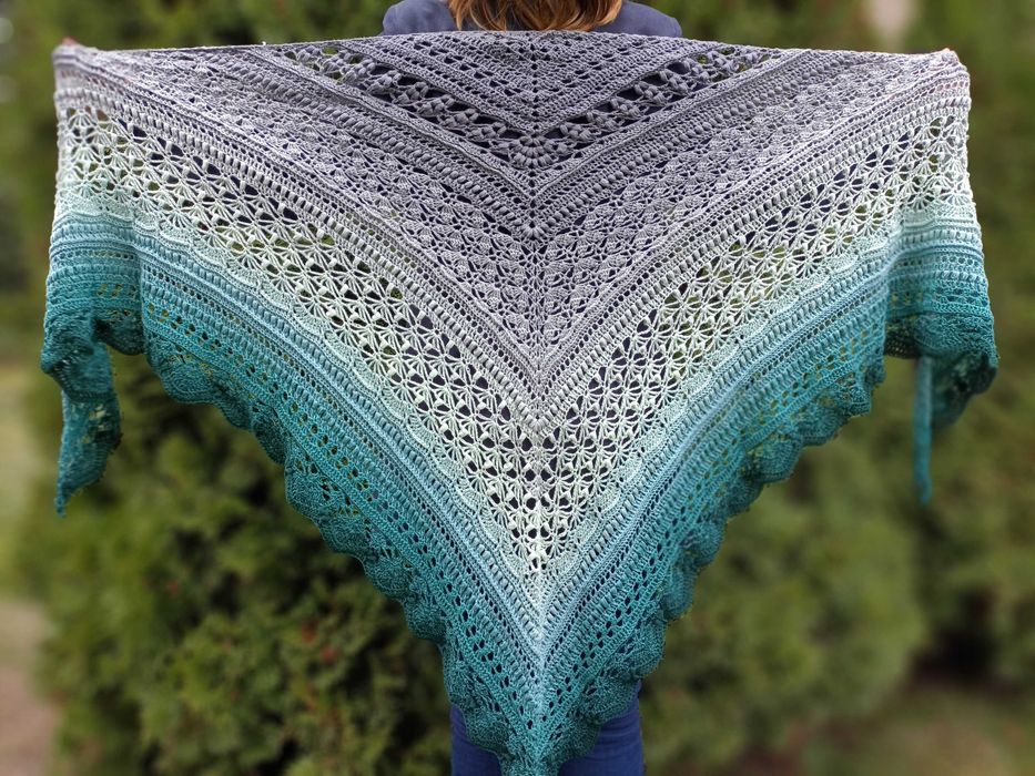 Chusta Ombre, ręcznie robiona na szydełku, szydełko, Handmade