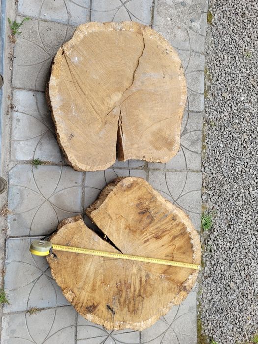 Duże plastry dębu sezonowane 6 lat – blat na stół, stolik, ławę – grubość ok. 15 cm
