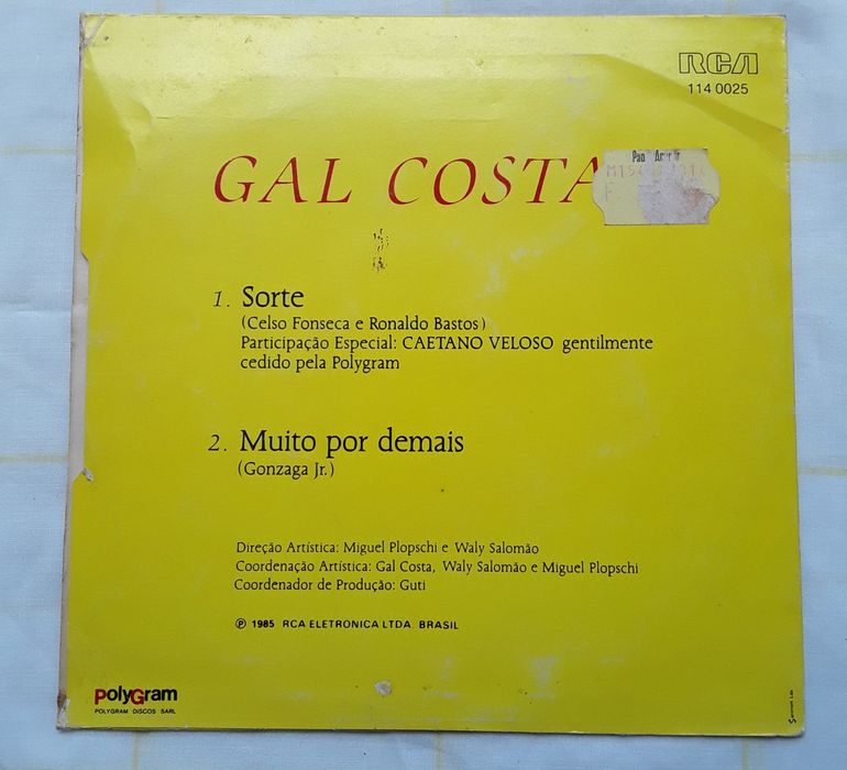Disco vinil single Gal Costa - Sorte