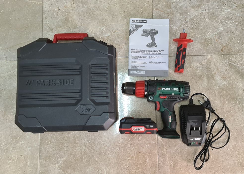 Aparafusadora Parkside Impacto 20 V – Bateria + Mala + Carregador