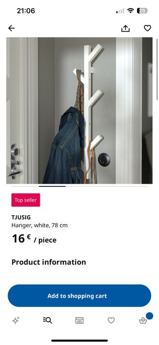 TJUSIG Hanger, white, 78 cm