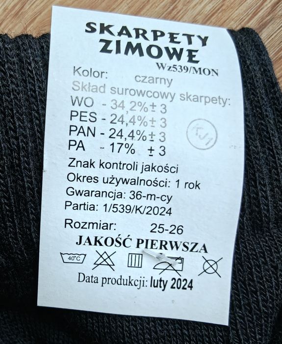 Skarpety zimowe wz539/MON r.25-26
