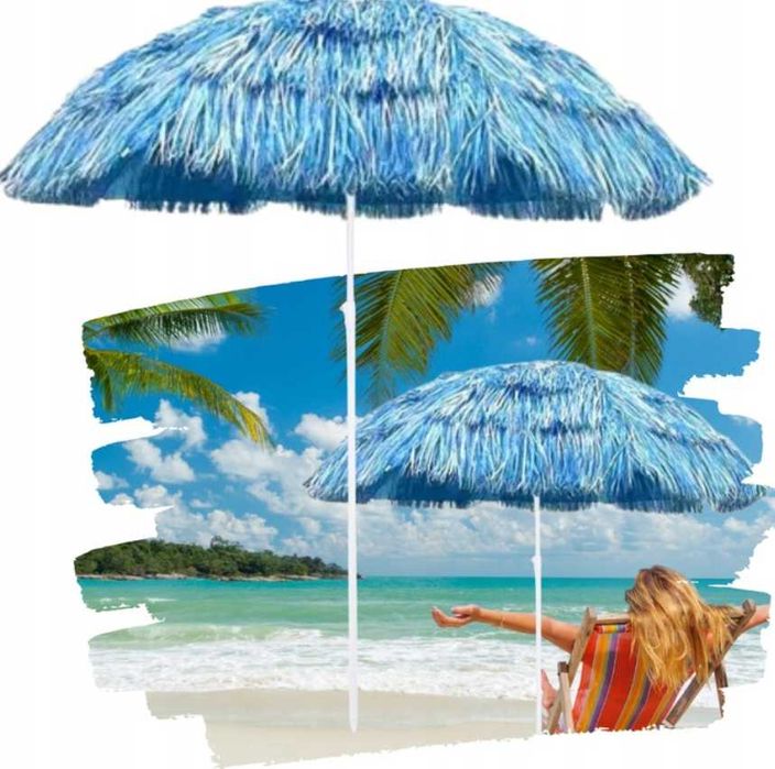 Parasol plażowy hawajski 150 cm biało-niebieski