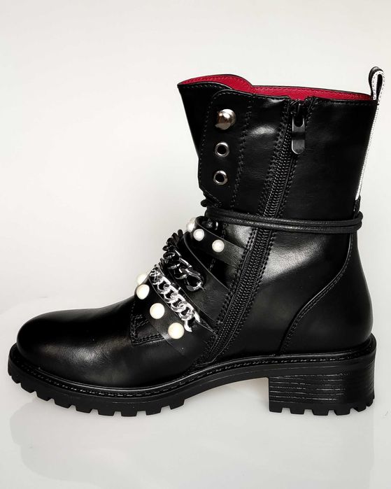 BOTKI workery DAMSKIE czarne ŁAŃCUSZEK PEREŁKI 36 37 38, 39 40 41