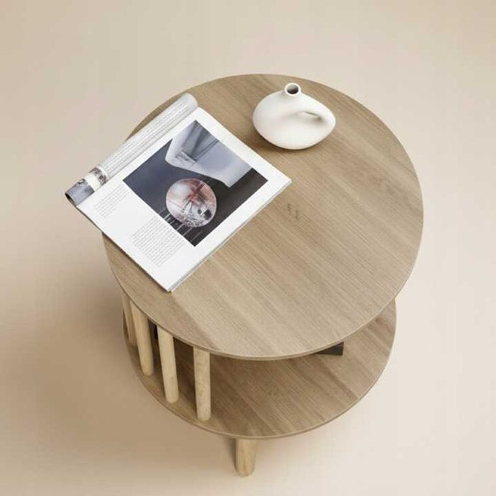 Stolik Kawowy Okrągły Boczny W Kolorze Jasnego Drewna Loft