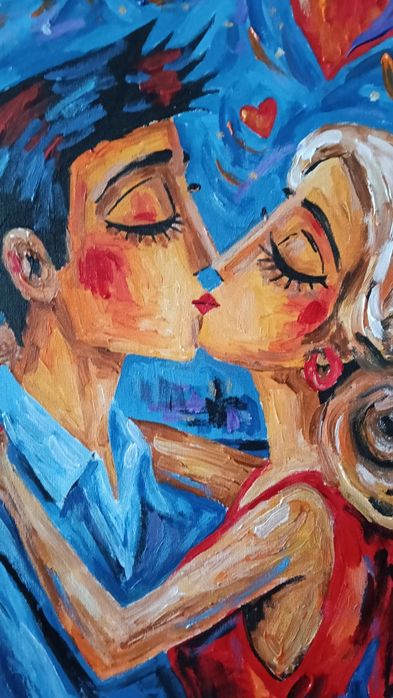 Abstrakcja Miłość i pocałunek 50x70 cm obraz malowany chłopak dziewczyna