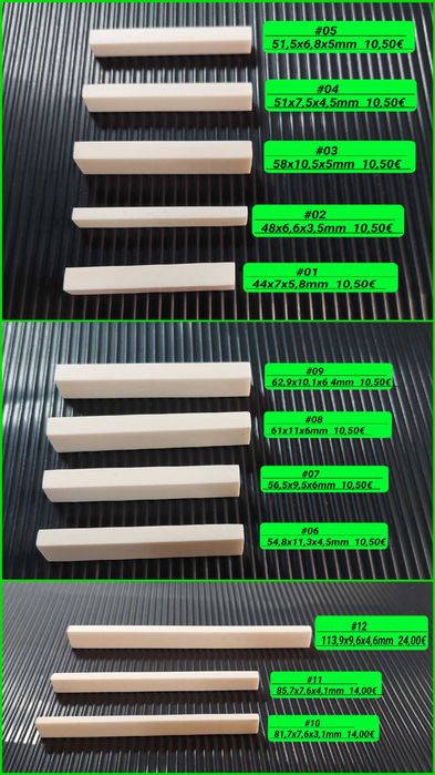 Osso rastilho, nut, pestana Guitarra clássica, Eletroacústica, Baixo